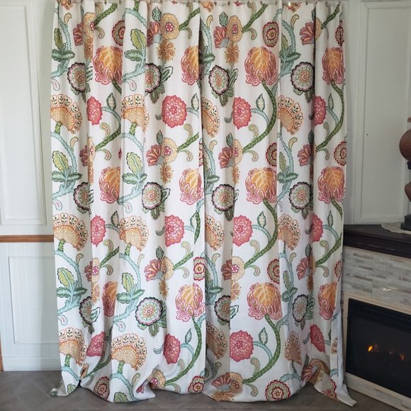 Custom Linen CurtIns 94W x 86L Jacobean Print Floral Cotton Lined
